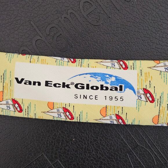 Vineyard Vines x Van Eck Global Yellow Tie Sailboat Print Men's Silk Necktie - Picture 8 of 10